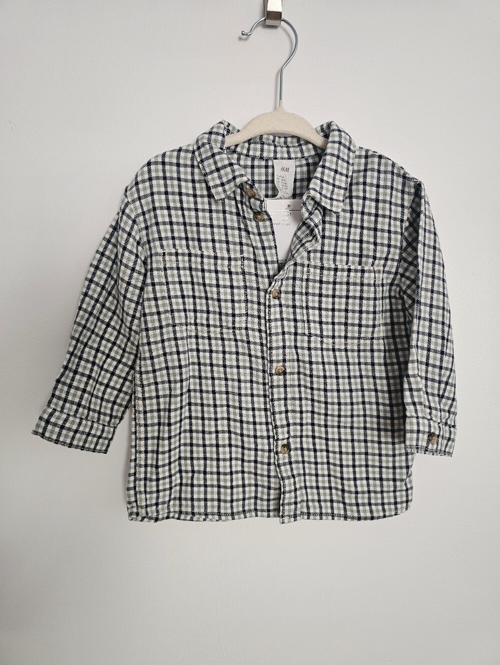🧸2/20$ NWT H&M Kids Plaid Button-Down Flannel Shirt Size 12M Baby Boy